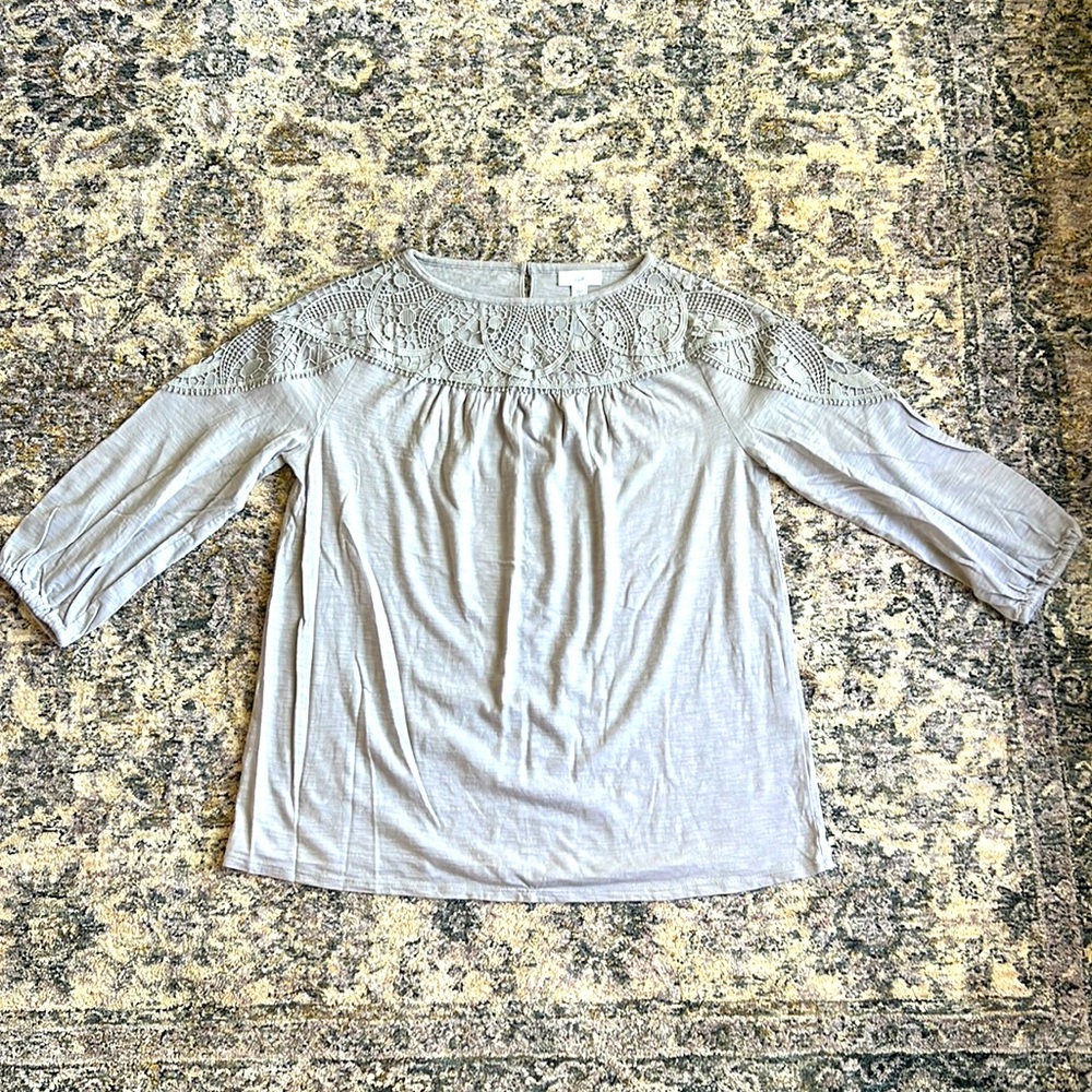 J. Jill soft gray top with lace detail Size S
